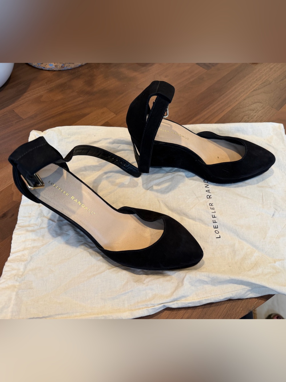 Loeffler Randall Black Suede Pointed Toe Platform Ankle-Strap Heels